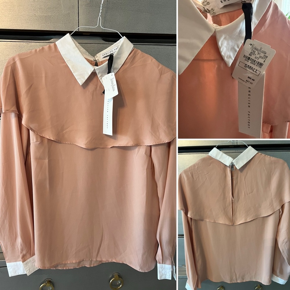 NWT English Factory Peach Blouse with White Collar